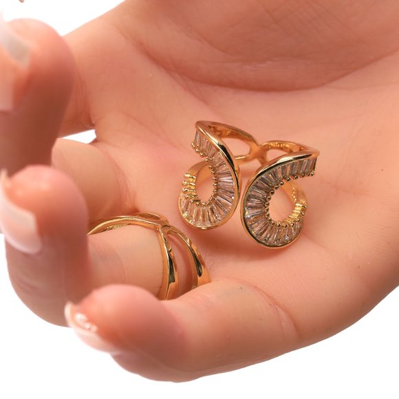 Gold and cubic double moon ring. OS - Picture 2 of 7